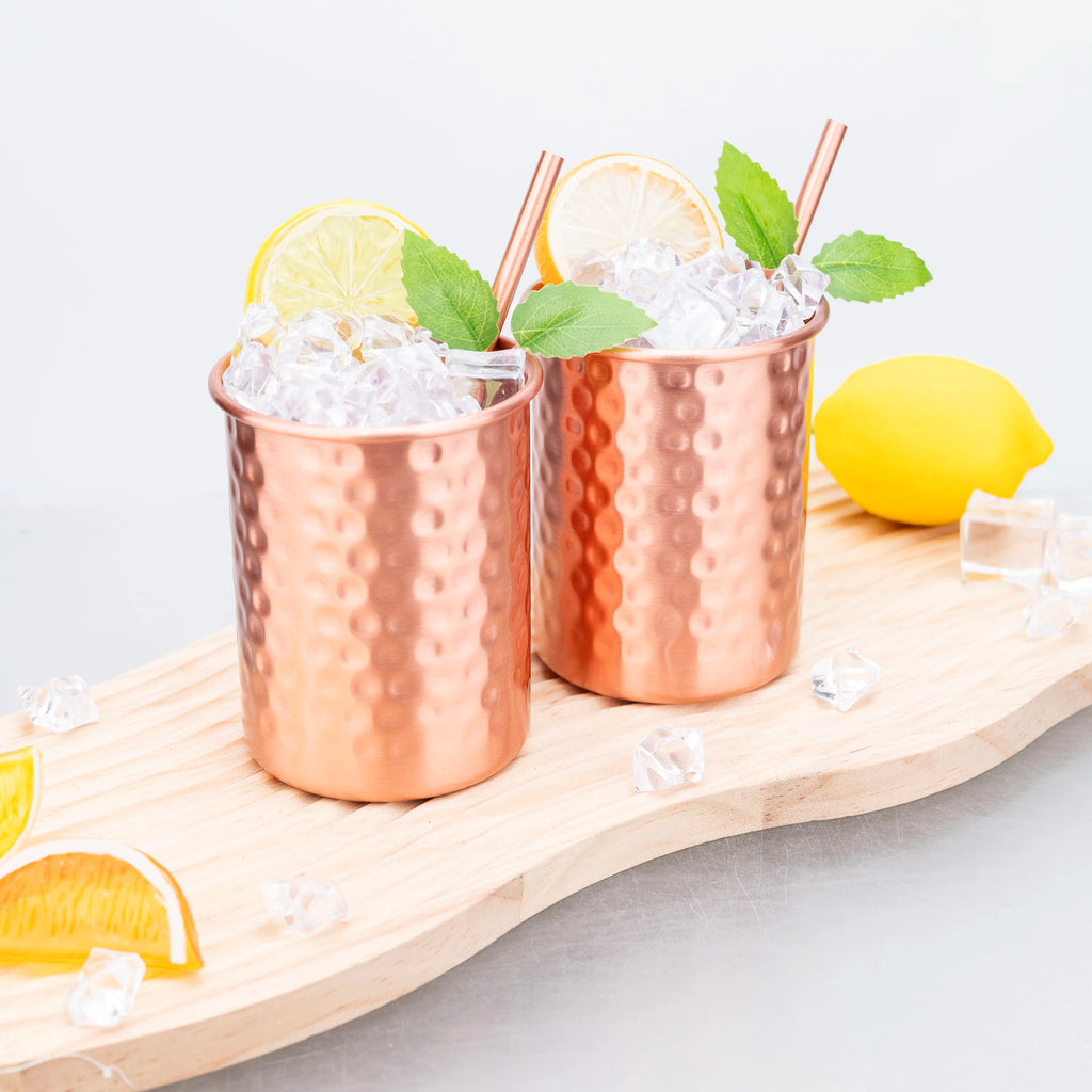 400ml Pure Copper Moscow Mule Mug with Straw – Set of 2 or 4