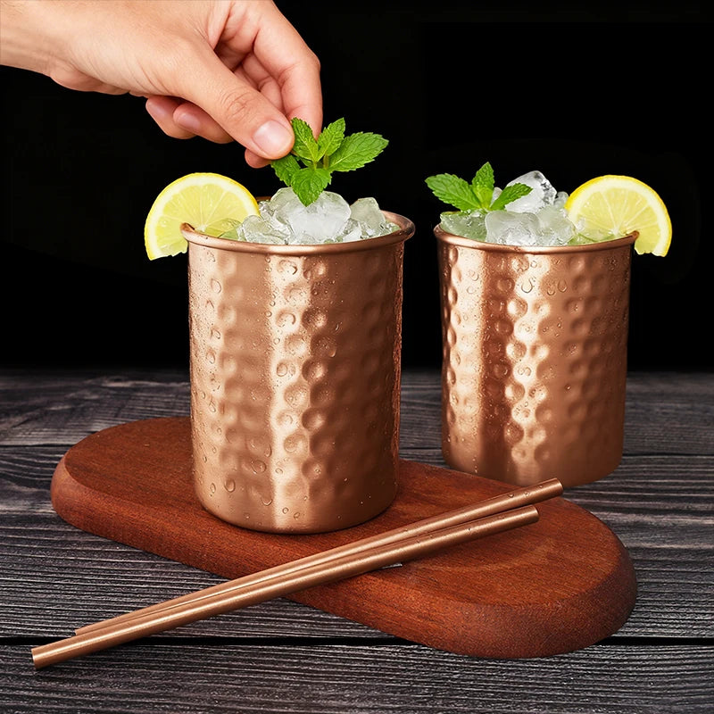 400ml Pure Copper Moscow Mule Mug with Straw – Set of 2 or 4