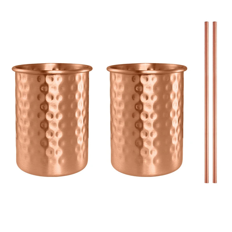 400ml Pure Copper Moscow Mule Mug with Straw – Set of 2 or 4