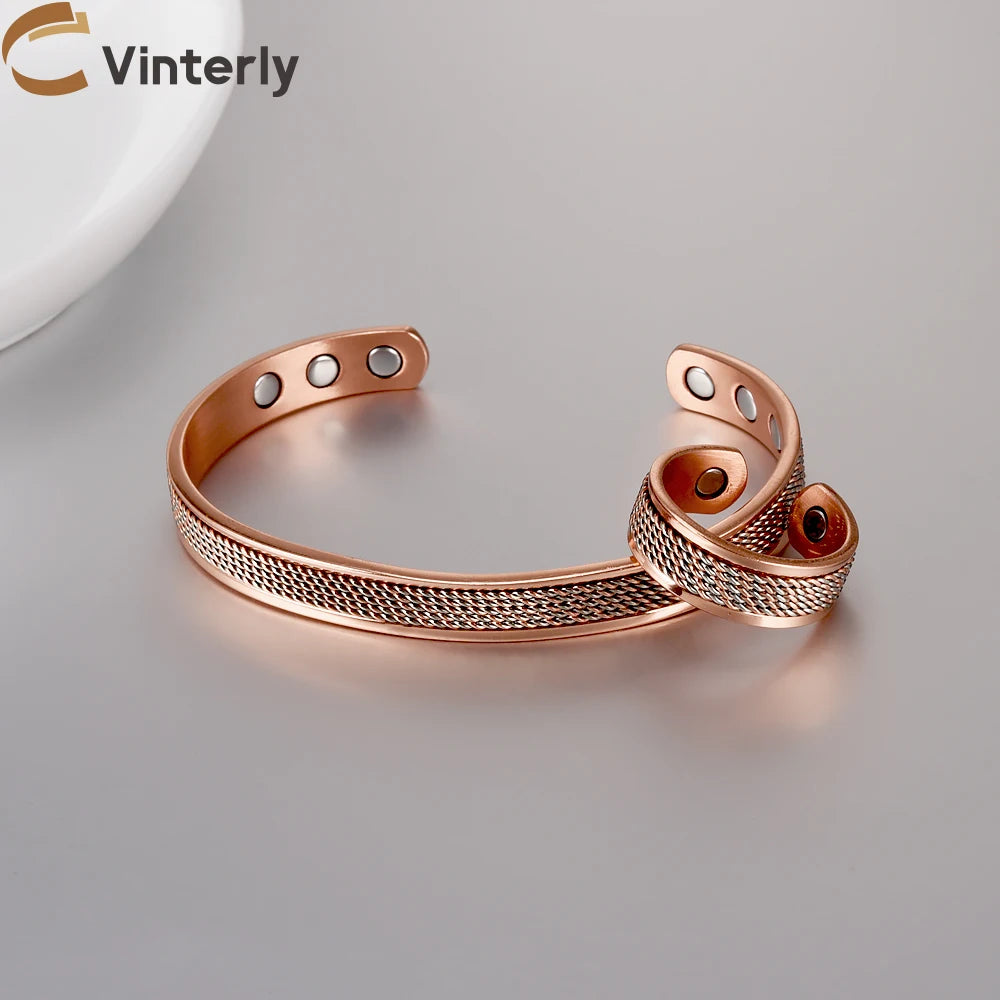Pure Copper Magnetic Bracelet & Ring Jewelry Set