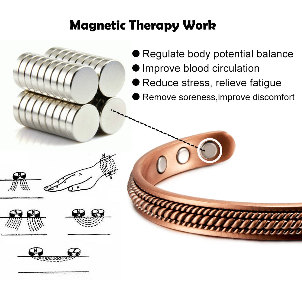 Vinterly Pure Copper Magnetic Cuff Bracelet for Men