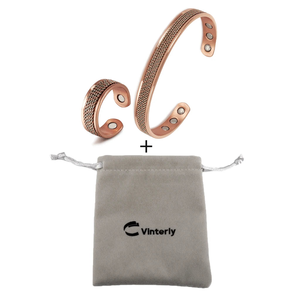 Pure Copper Magnetic Bracelet & Ring Jewelry Set