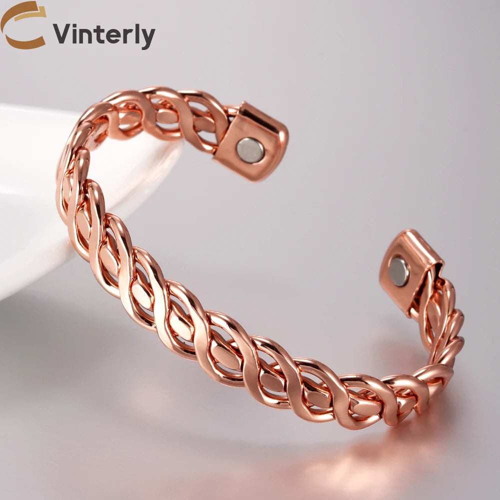 Pure Copper Magnetic Braided Cuff Bracelet for Men