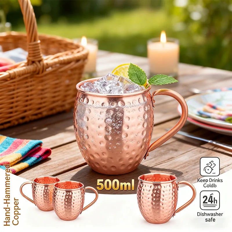 500ml Hammered Pure Copper Moscow Mule Mug