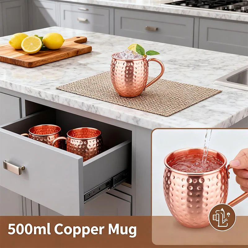 500ml Hammered Pure Copper Moscow Mule Mug