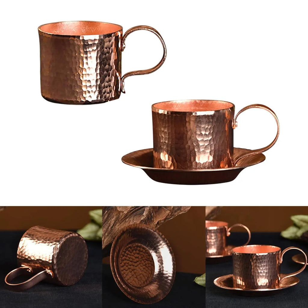 Traditional Pure Copper Coffee Mug with Saucer