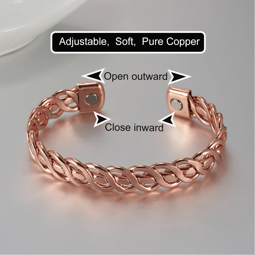Pure Copper Magnetic Braided Cuff Bracelet for Men