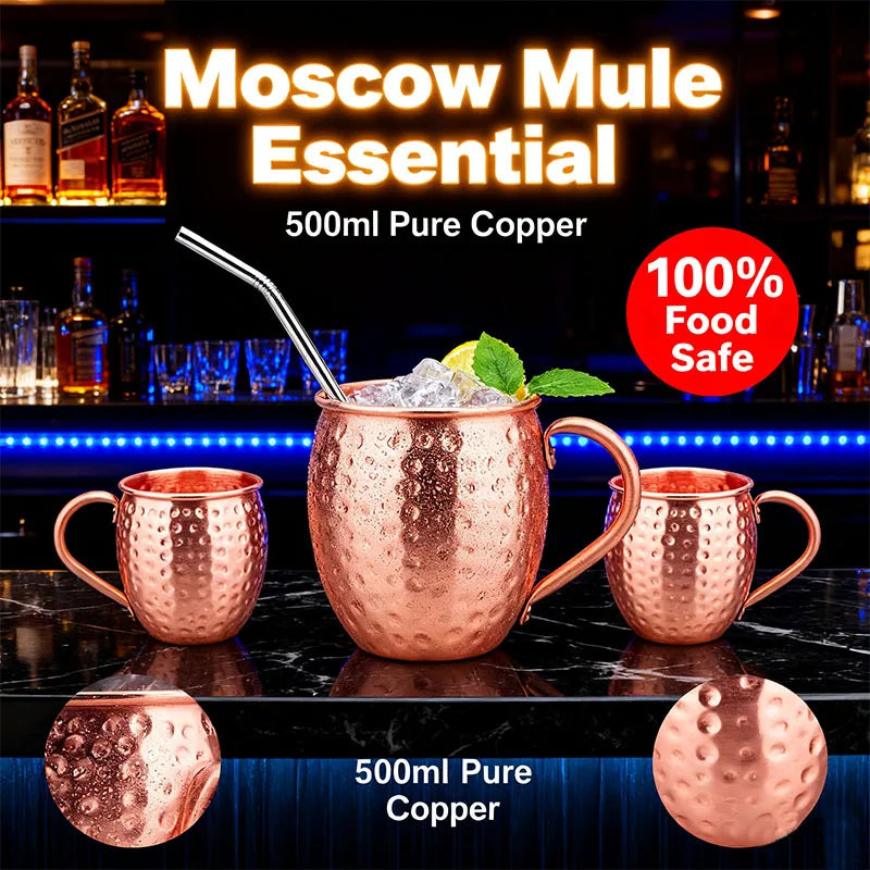 500ml Hammered Pure Copper Moscow Mule Mug