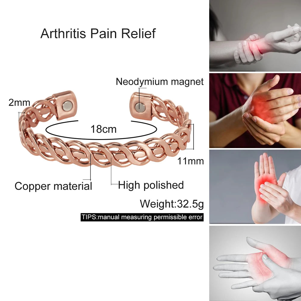 Pure Copper Magnetic Braided Cuff Bracelet for Men