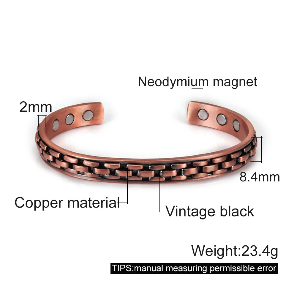Vinterly Pure Copper Magnetic Cuff Bracelet for Men