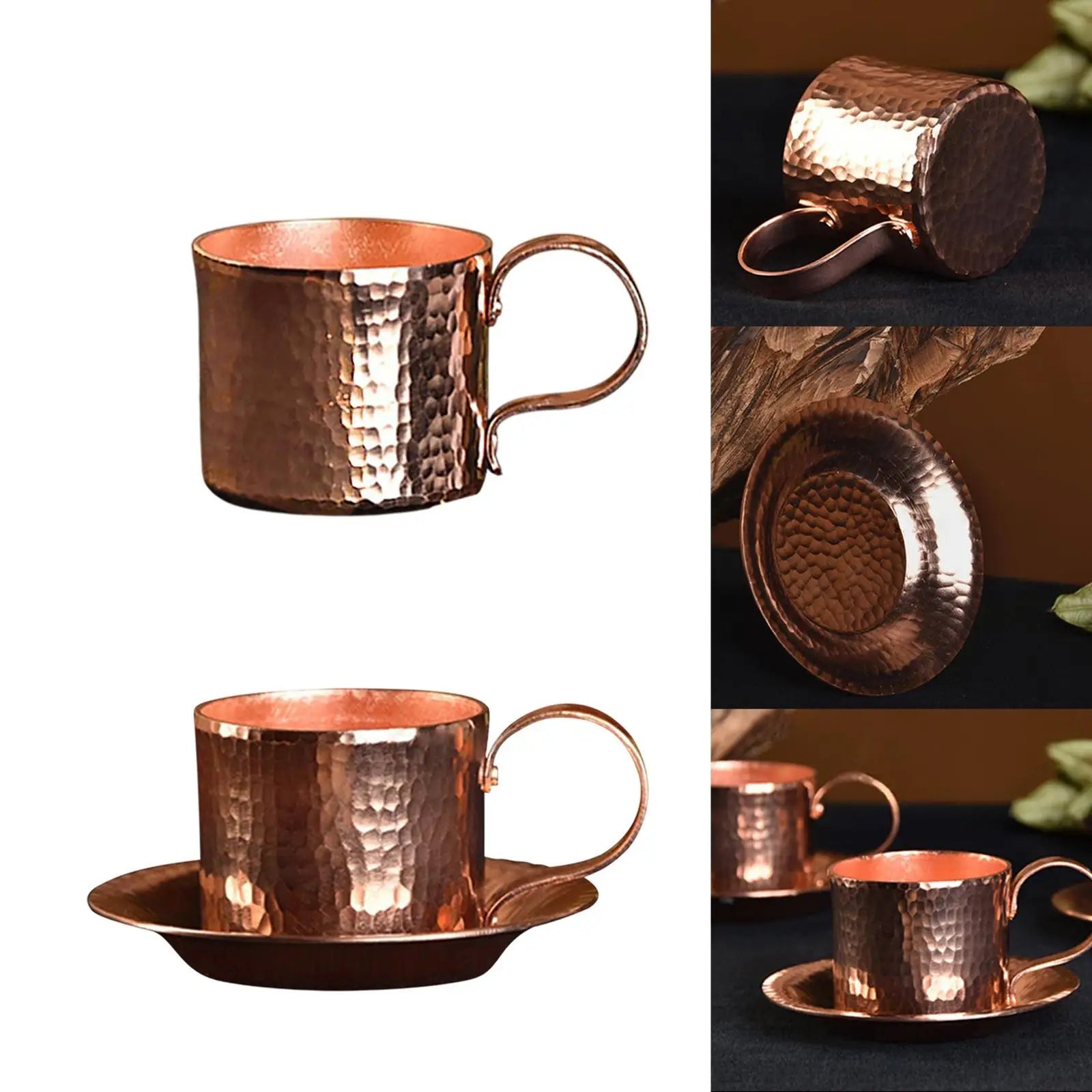 Traditional Pure Copper Coffee Mug with Saucer
