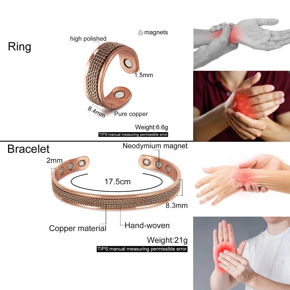 Pure Copper Magnetic Bracelet & Ring Jewelry Set