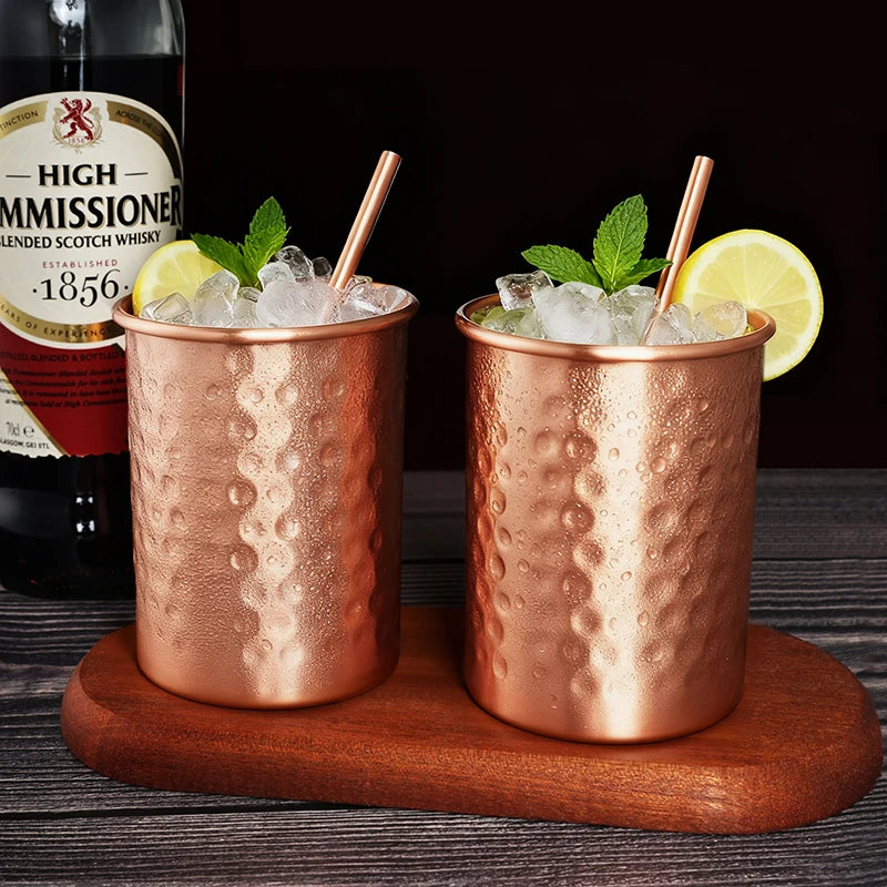 400ml Pure Copper Moscow Mule Mug with Straw – Set of 2 or 4