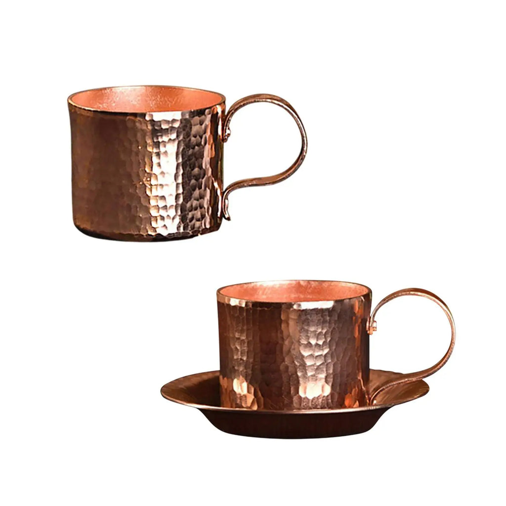 Traditional Pure Copper Coffee Mug with Saucer