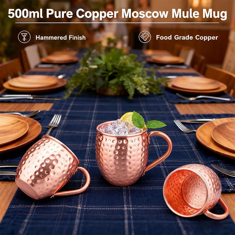 500ml Hammered Pure Copper Moscow Mule Mug