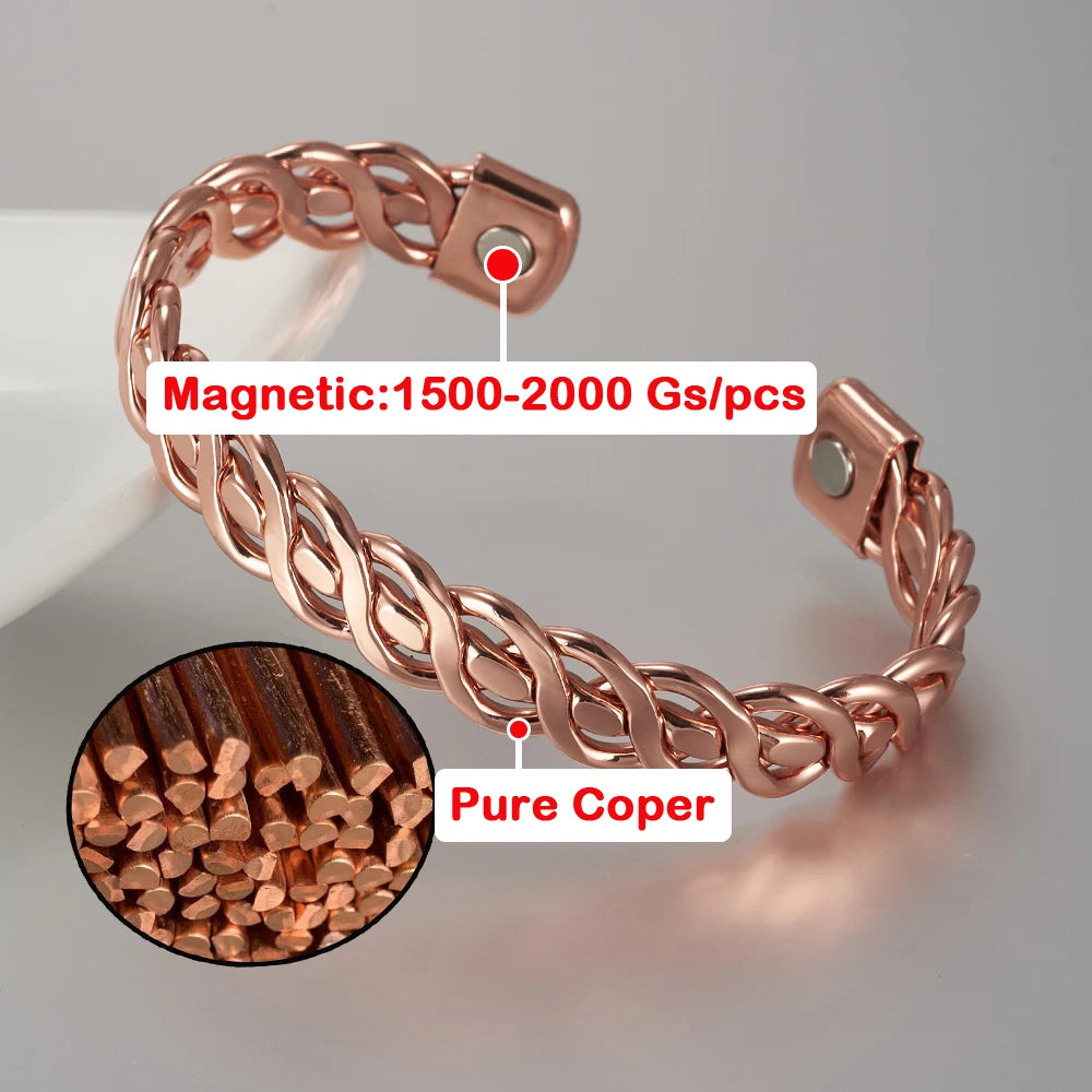 Pure Copper Magnetic Braided Cuff Bracelet for Men
