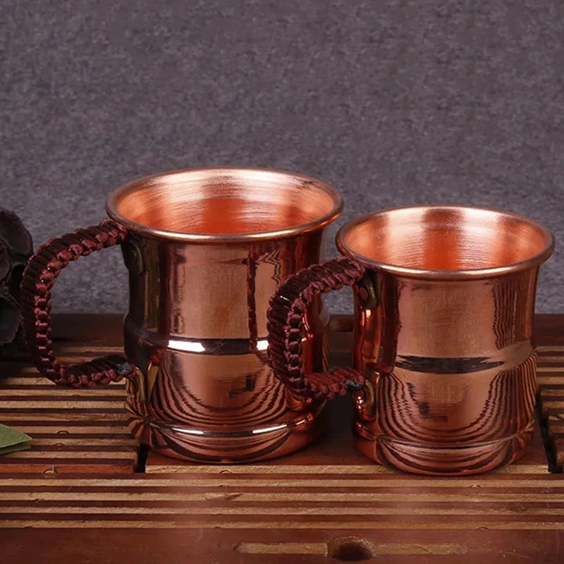 Handcrafted Pure Copper Mug with Woven Handle