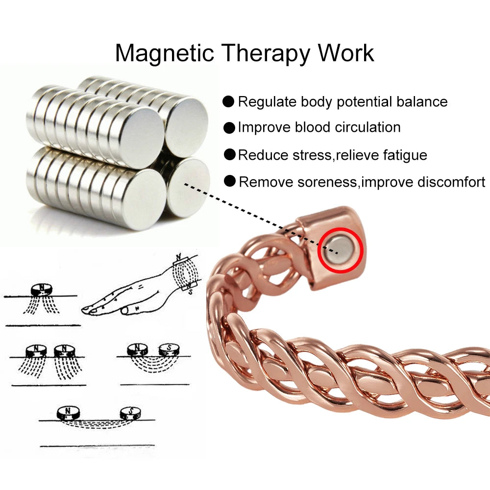 Pure Copper Magnetic Braided Cuff Bracelet for Men