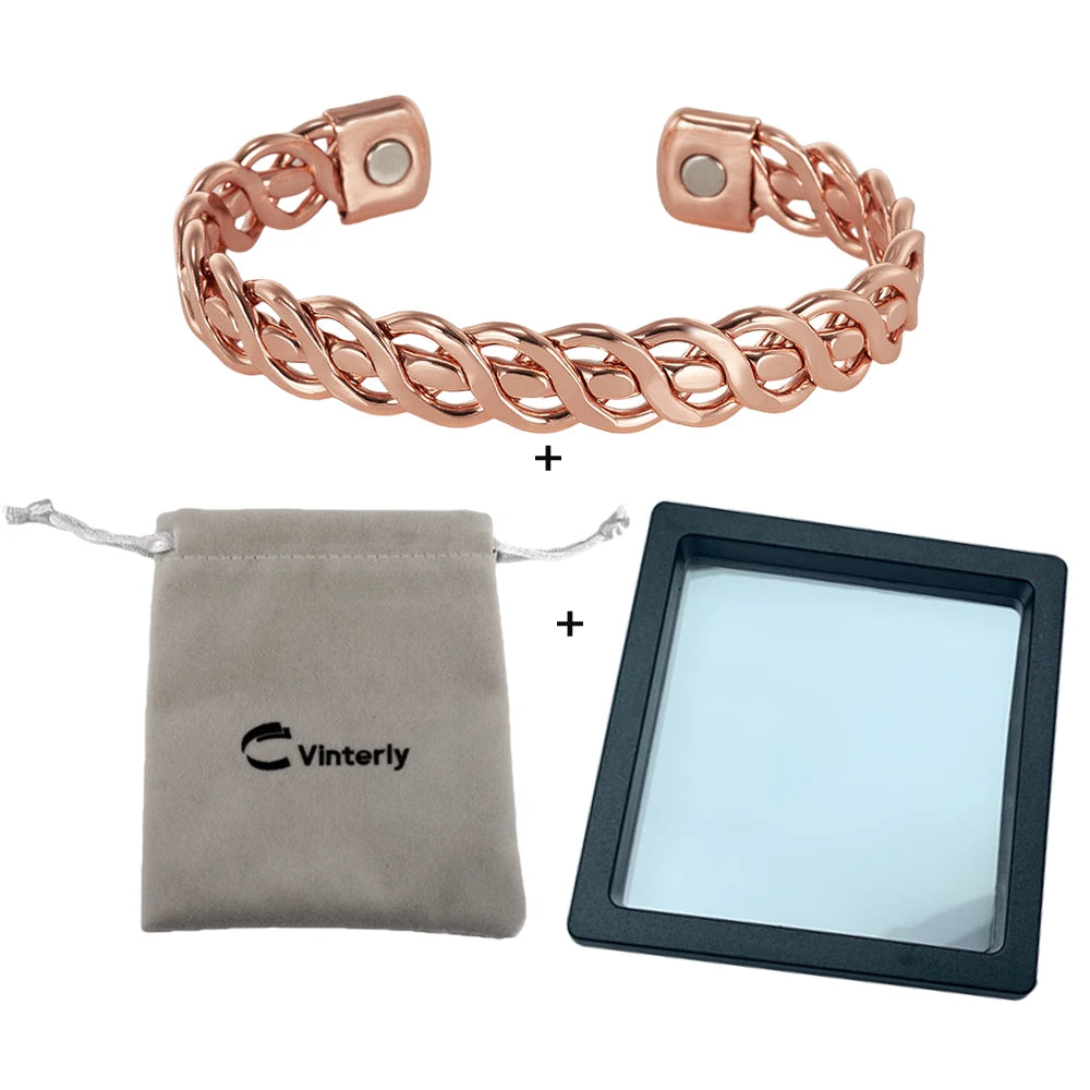 Pure Copper Magnetic Braided Cuff Bracelet for Men