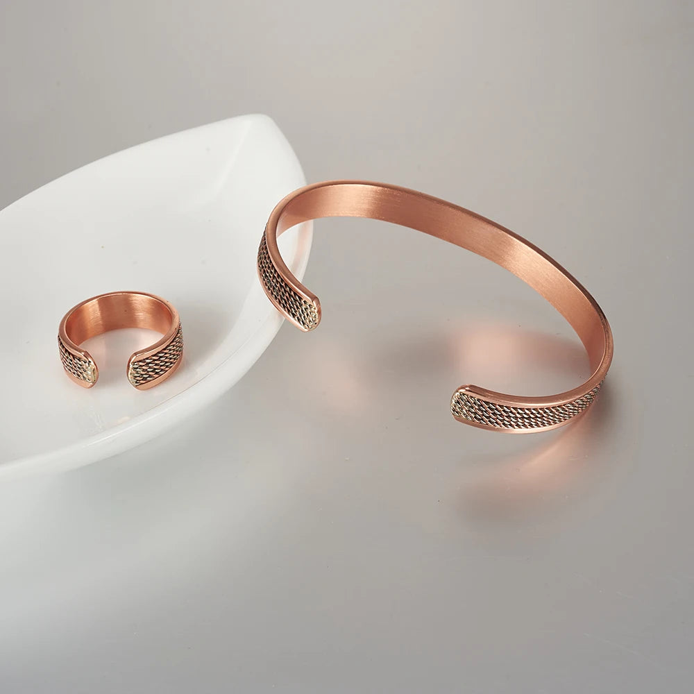 Pure Copper Magnetic Bracelet & Ring Jewelry Set
