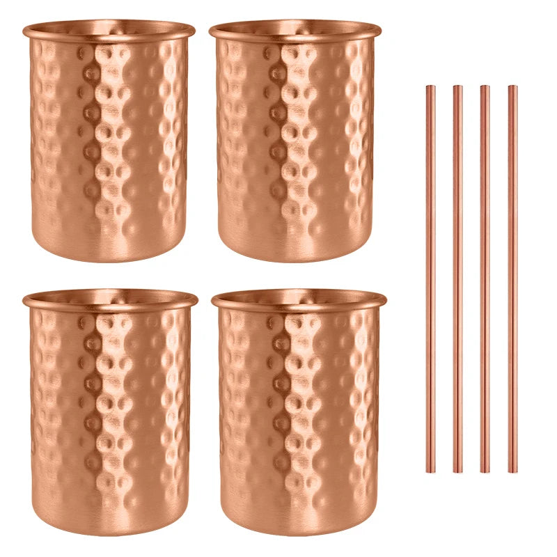 400ml Pure Copper Moscow Mule Mug with Straw – Set of 2 or 4