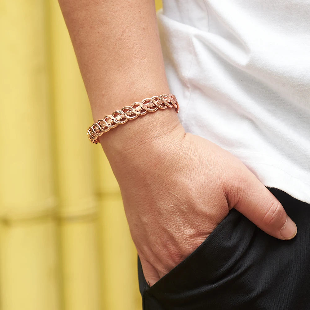 Pure Copper Magnetic Braided Cuff Bracelet for Men