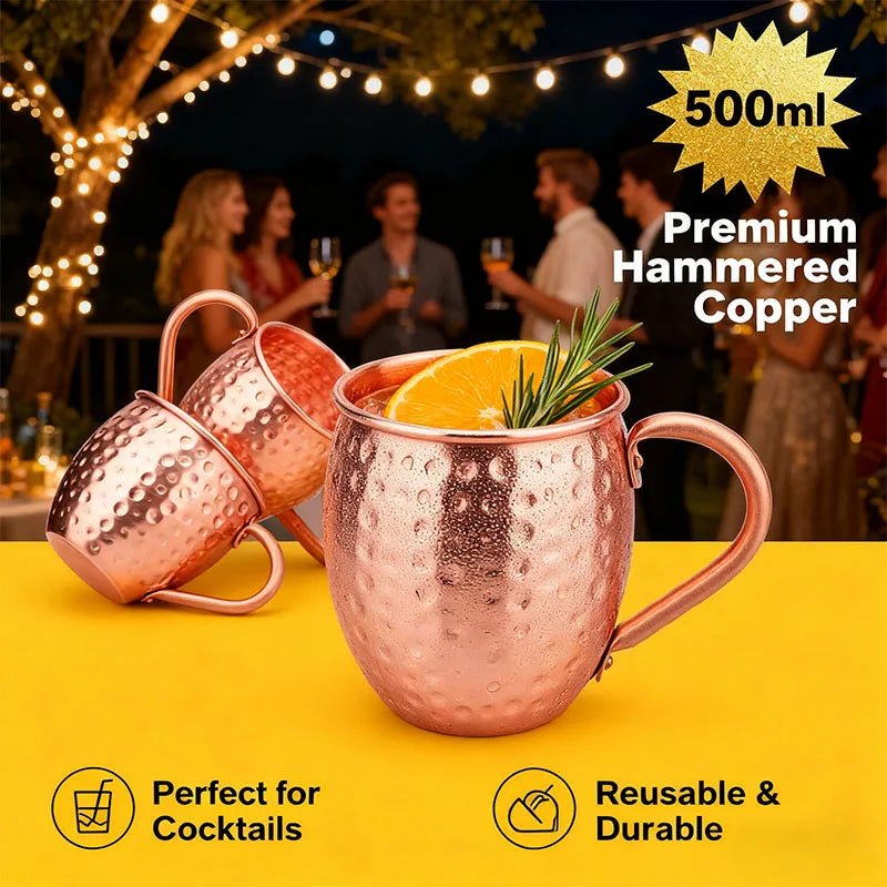 500ml Hammered Pure Copper Moscow Mule Mug